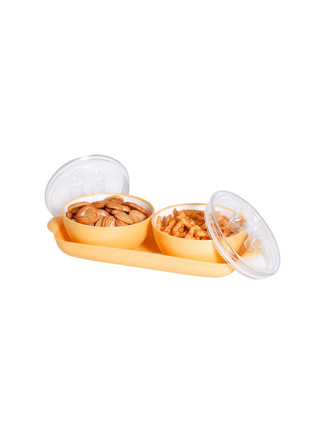 

Kuber Industries Orange Set Of 2 Dishwasher Safe Bowls With Tray