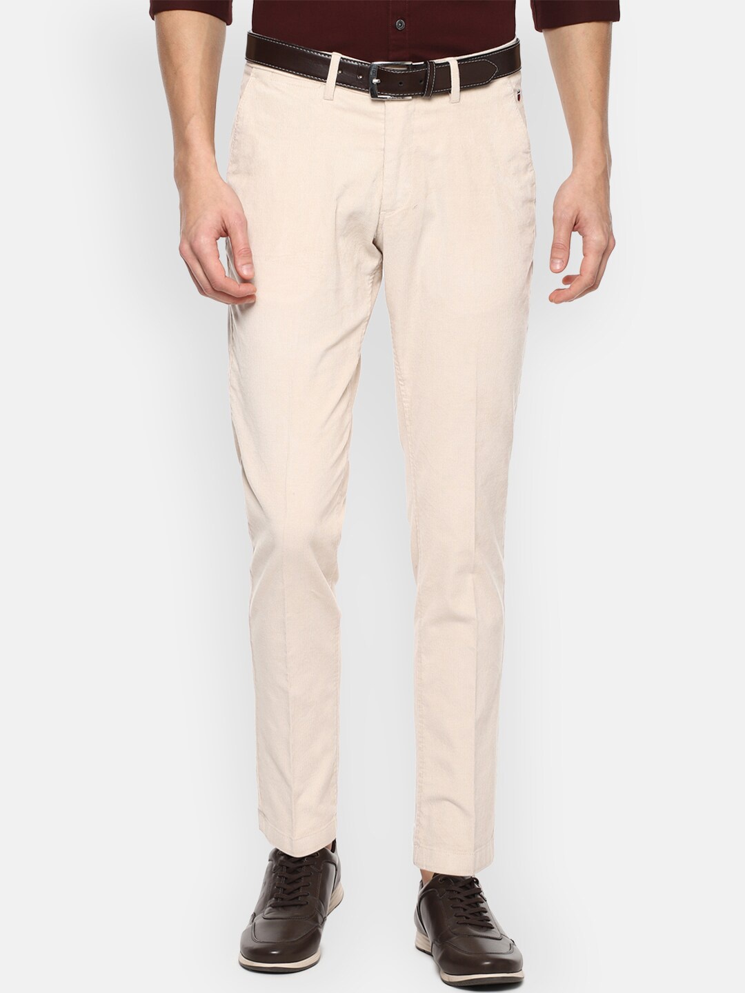 

Louis Philippe Sport Men Cream-Coloured Slim Fit Trousers