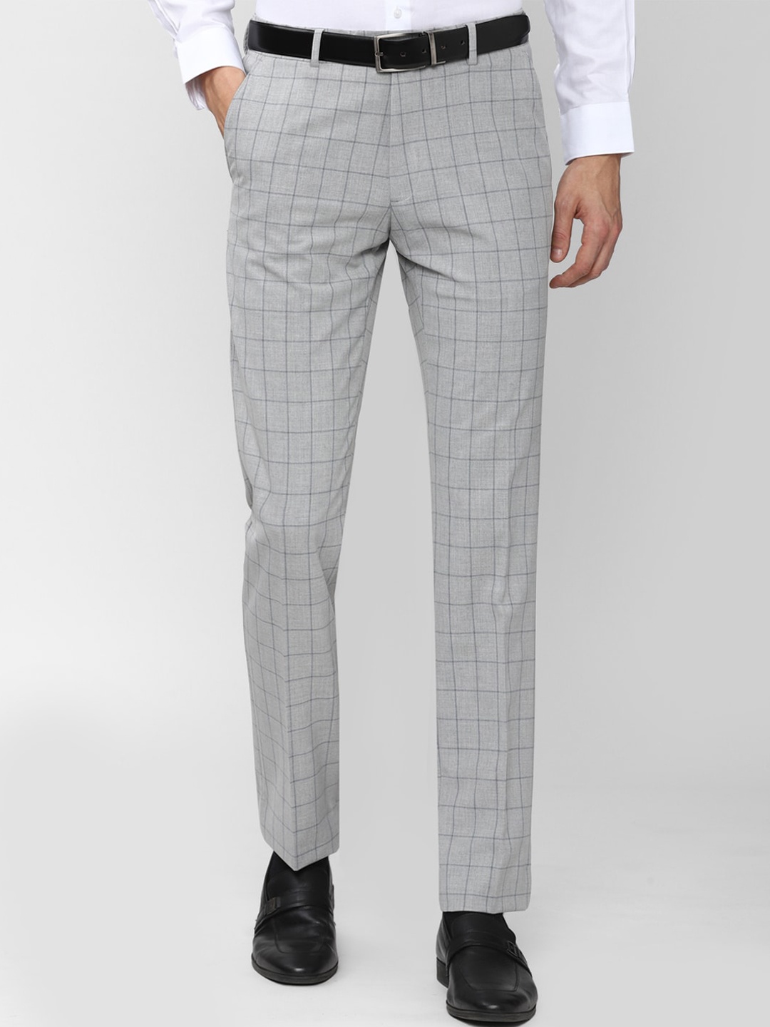 

Van Heusen Men Grey Checked Slim Fit Trousers