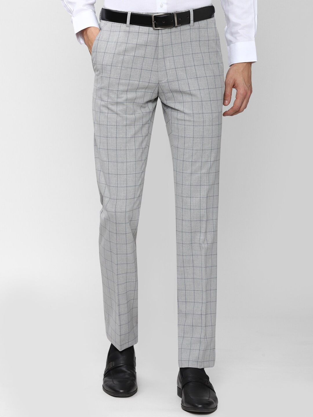 

Van Heusen Men Grey Checked Slim Fit Trousers