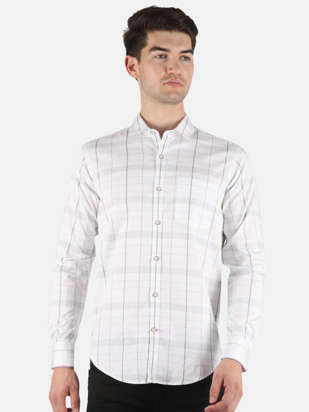 

Monte Carlo Men White Classic Windowpane Checks Casual Shirt