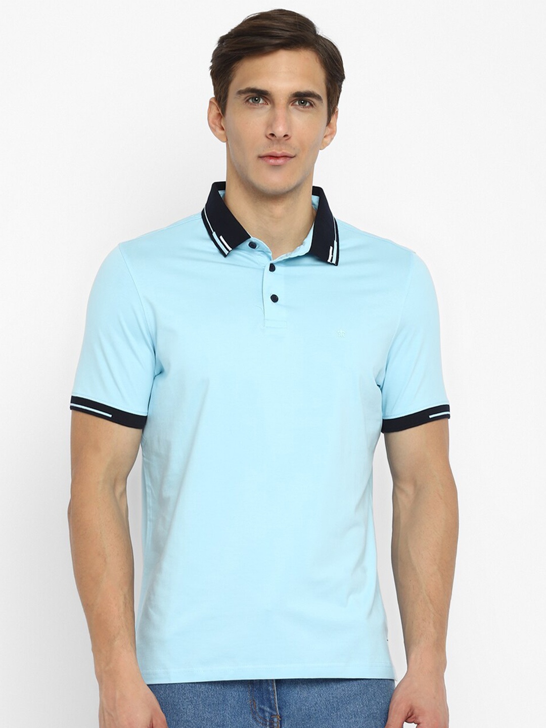 

Turtle Men Blue Polo Collar Slim Fit T-shirt