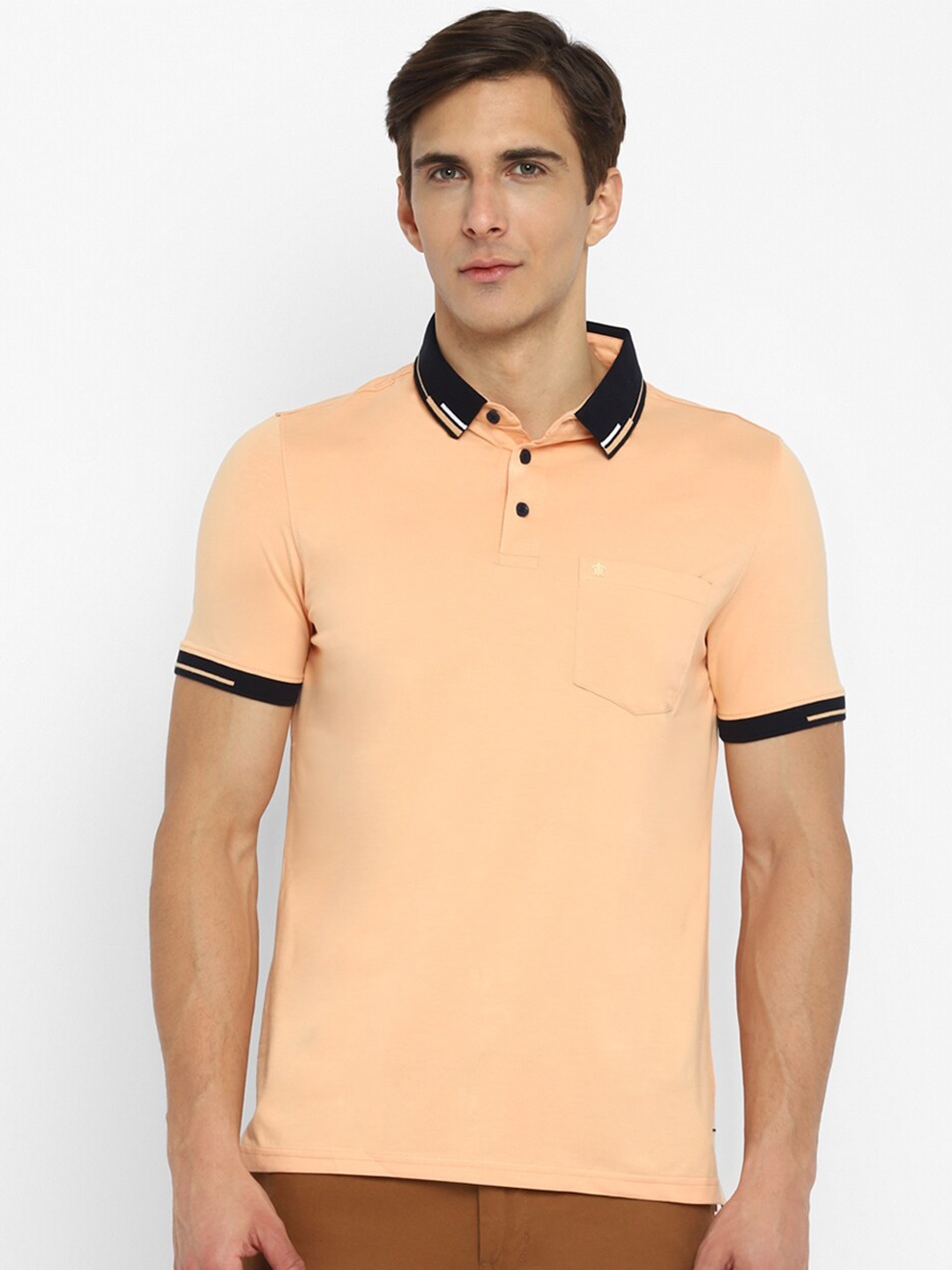 

Turtle Men Orange Polo Collar Slim Fit Cotton T-shirt