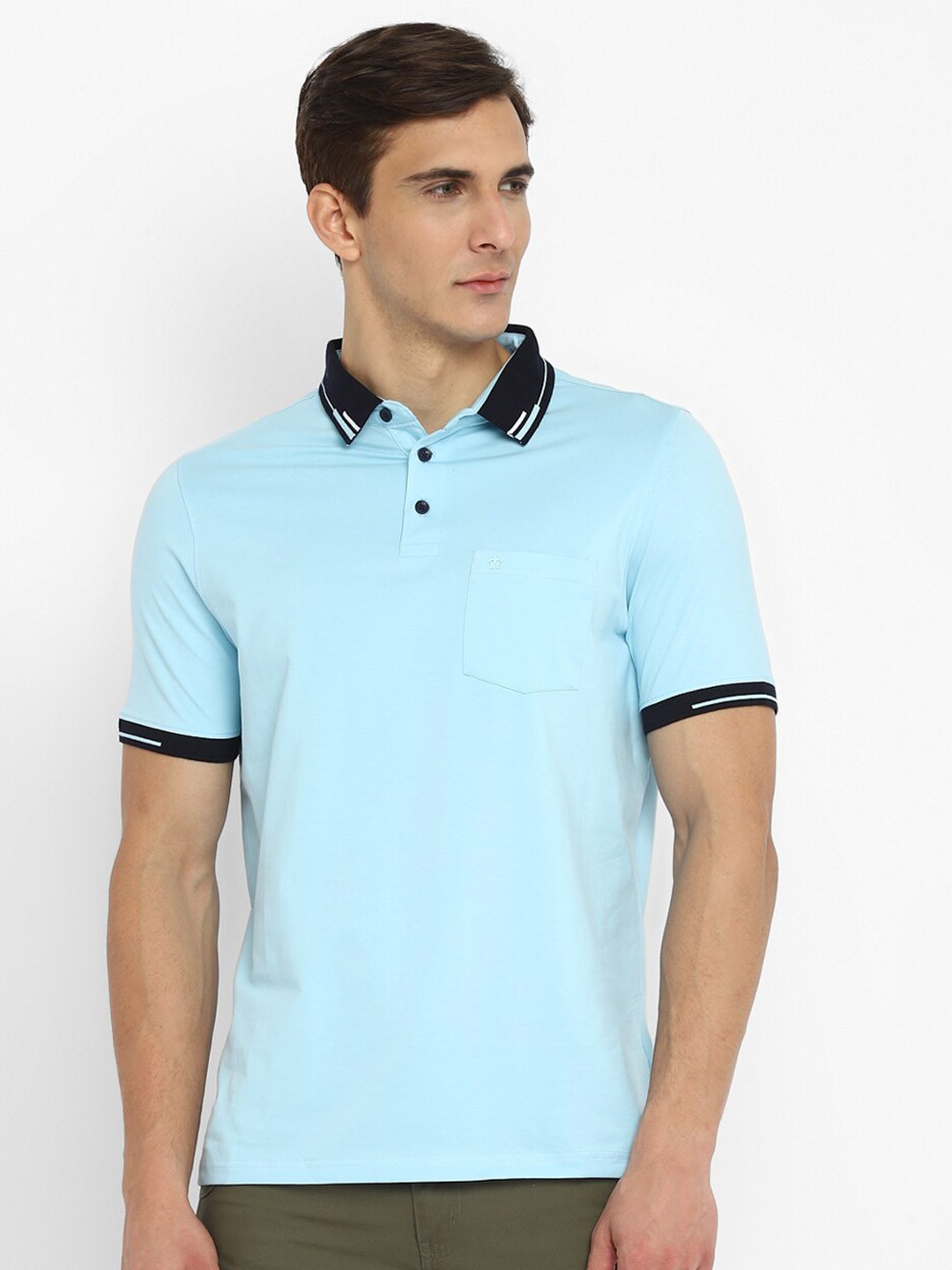 

Turtle Men Blue Polo Collar Slim Fit T-shirt