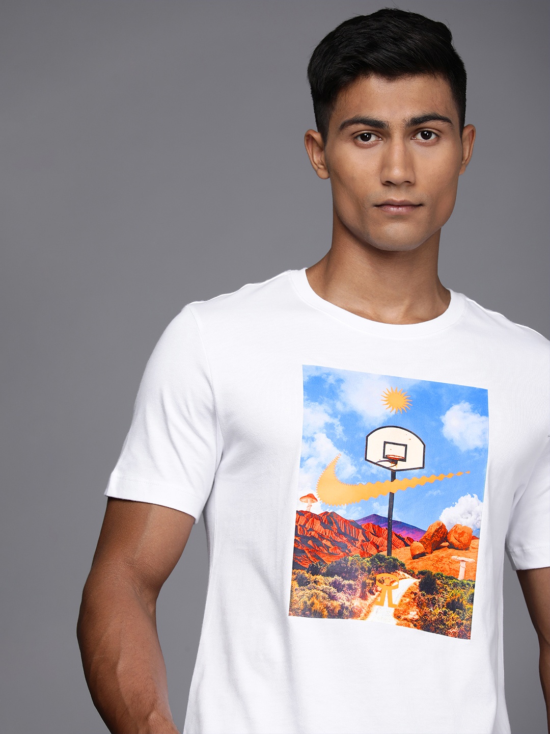 

Nike Men White & Blue Printed AS M Pure Cotton T-shirt