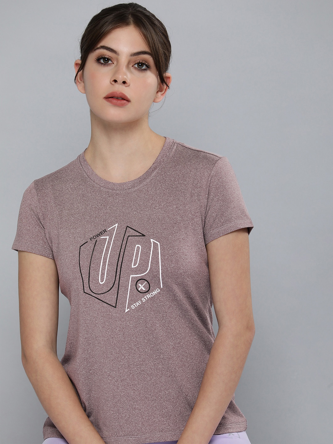 

HRX by Hrithik Roshan Women Mauve & White Brand Logo Printed Rapid-Dry Running T-shirt