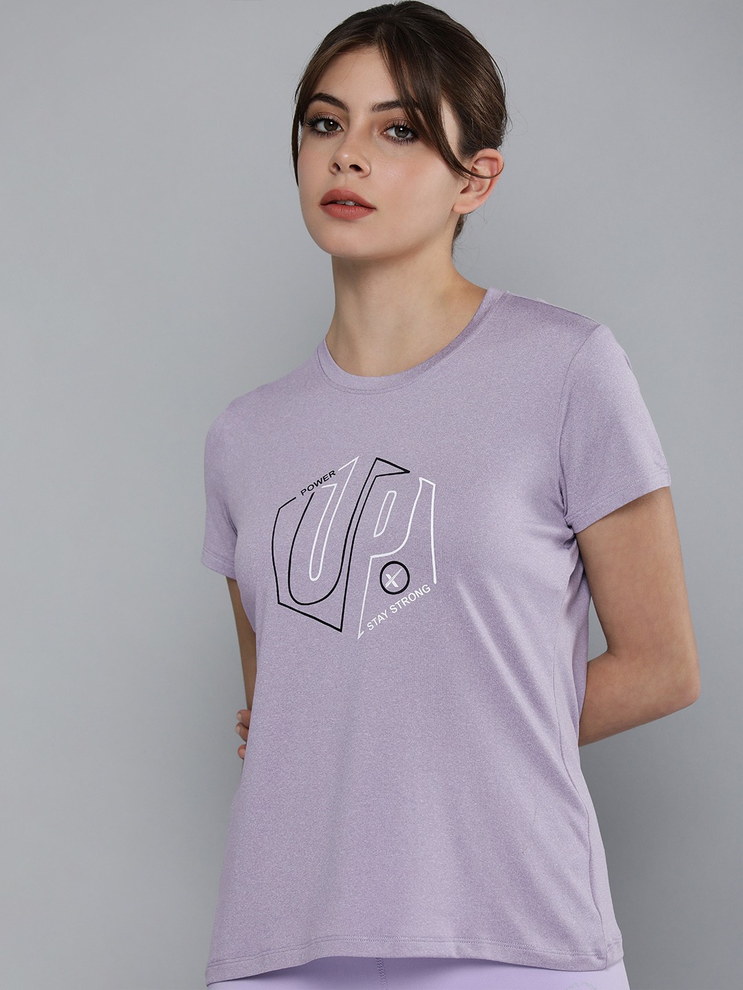 

HRX by Hrithik Roshan Women Lavender & White Brand Logo Printed Rapid-Dry Running T-shirt