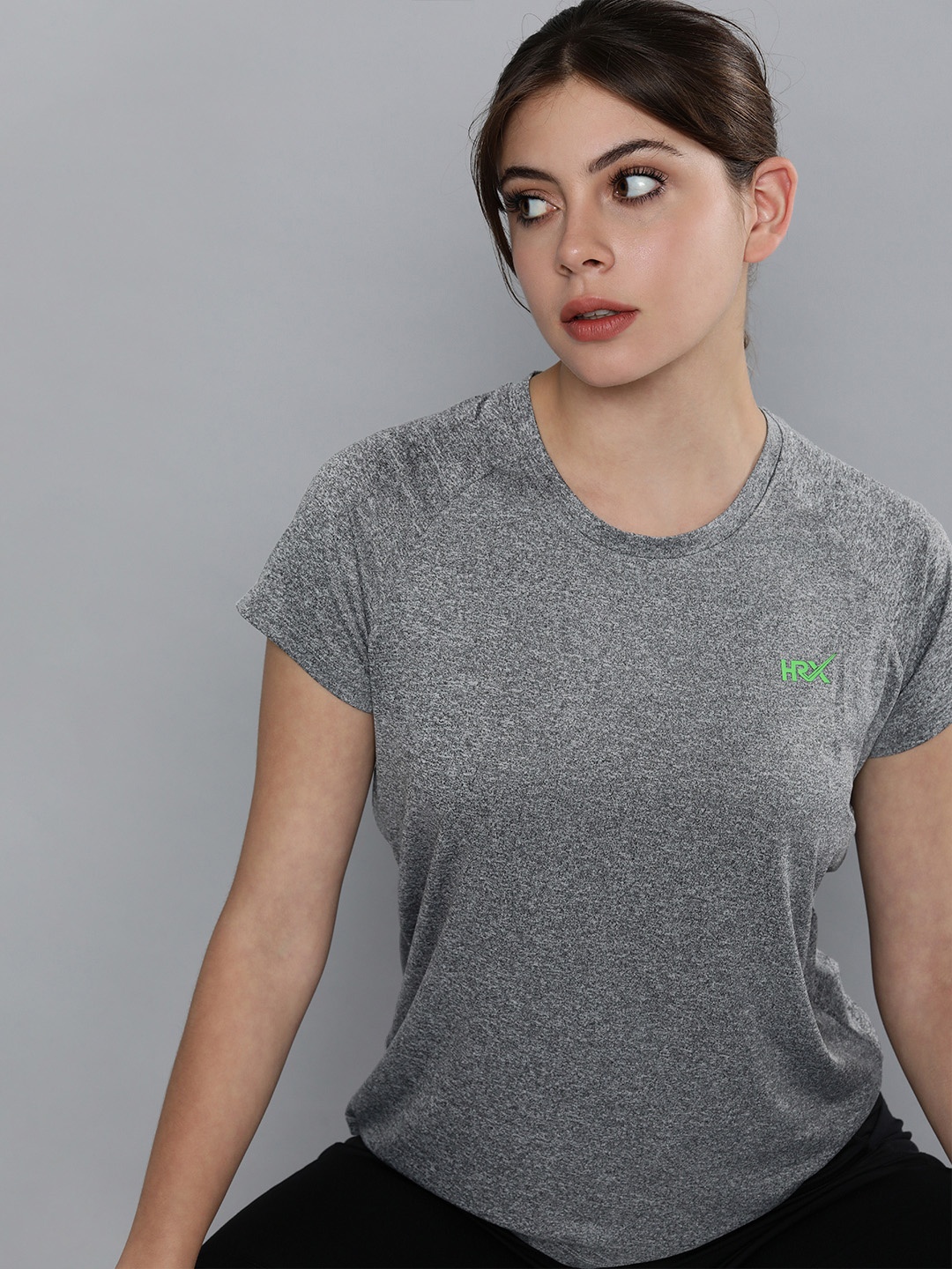 

HRX by Hrithik Roshan Women Charcoal Grey Brand Logo Rapid-Dry Running T-shirt