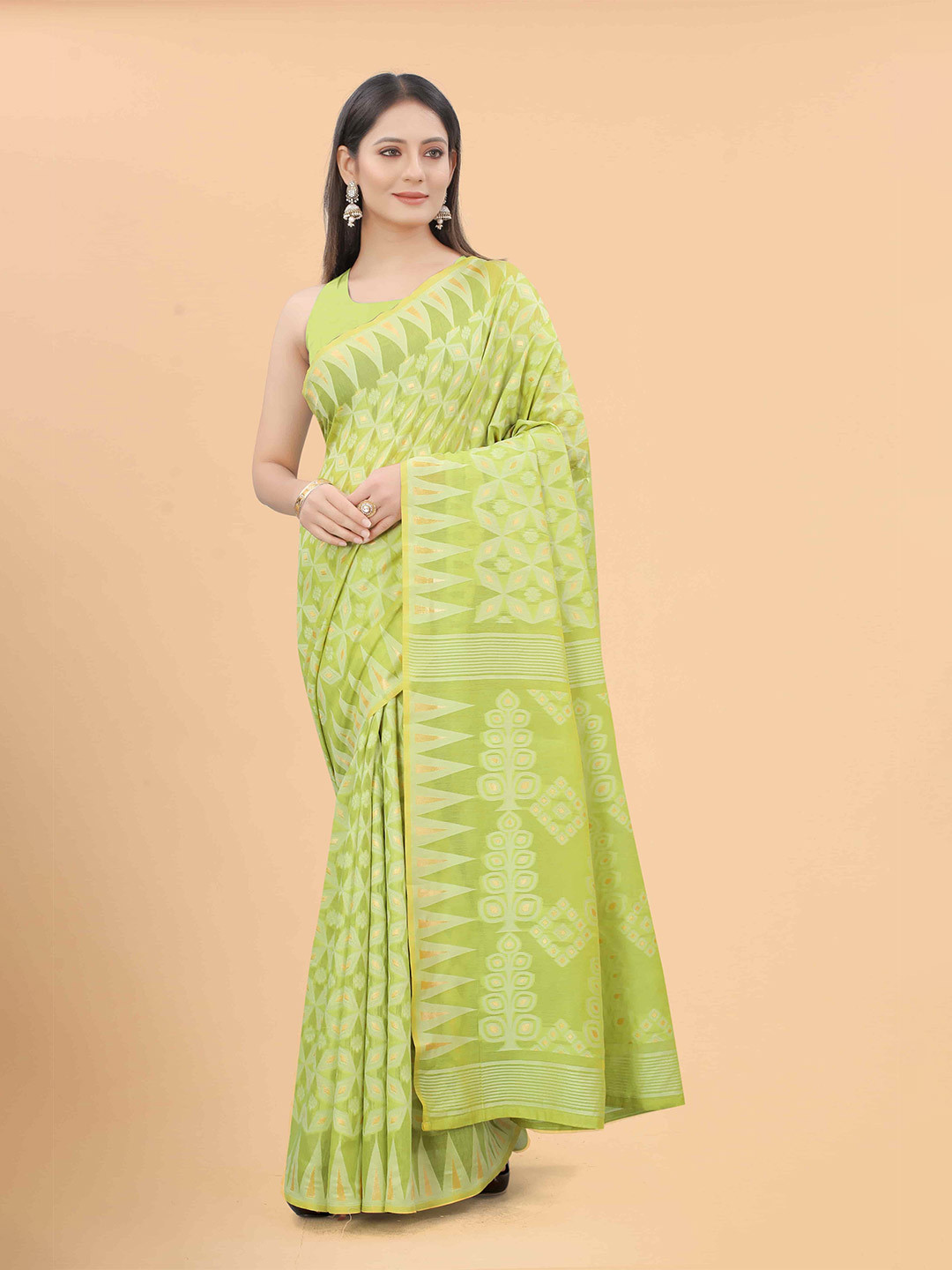 

Silk Land Green Woven Design Pure Cotton Jamdani Saree