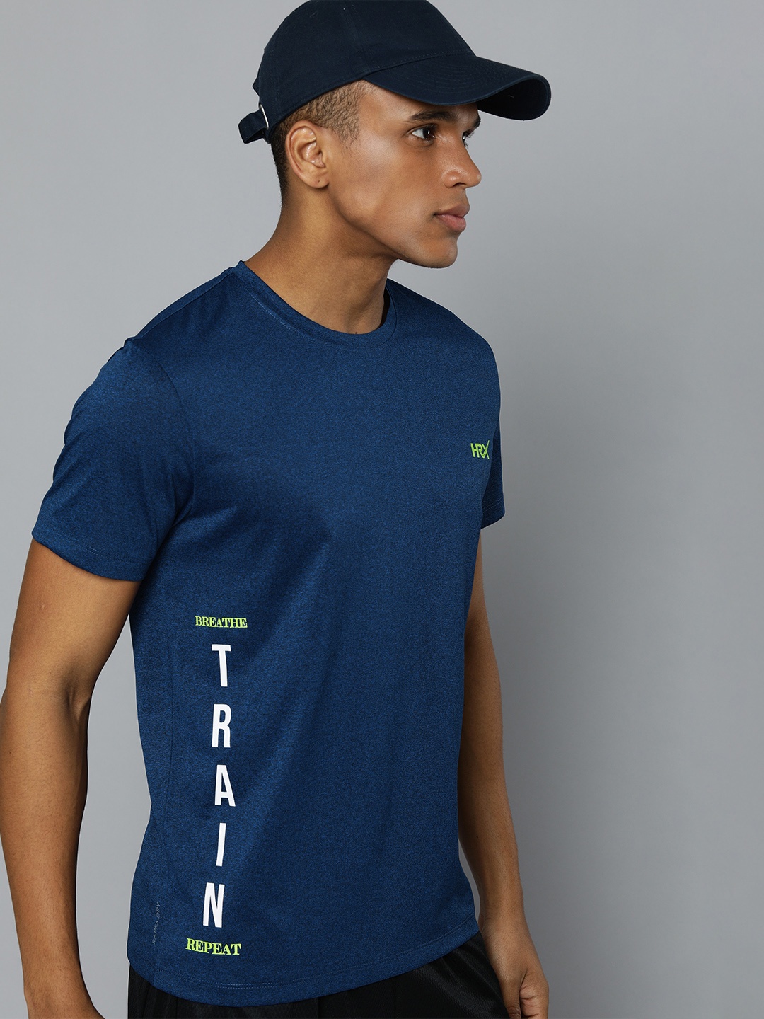 

HRX by Hrithik Roshan Men Navy Blue Typography Printed Rapid-Dry Training T-Shirt