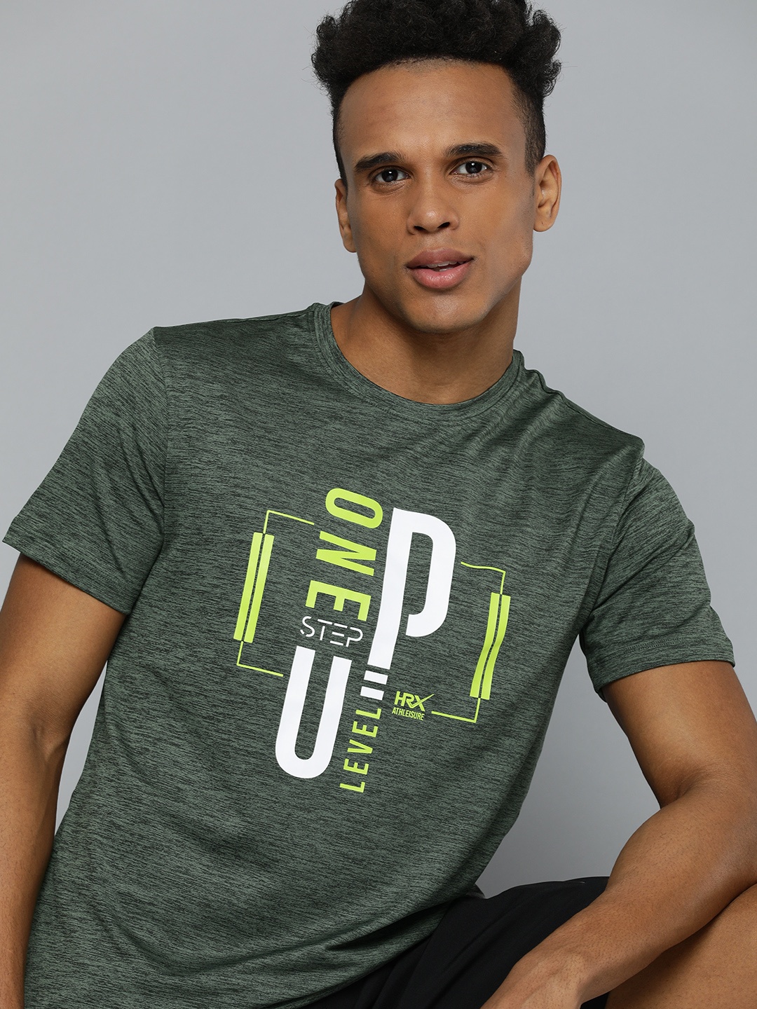 

HRX by Hrithik Roshan Men Olive Green Typography Printed Rapid-Dry Training T-Shirt