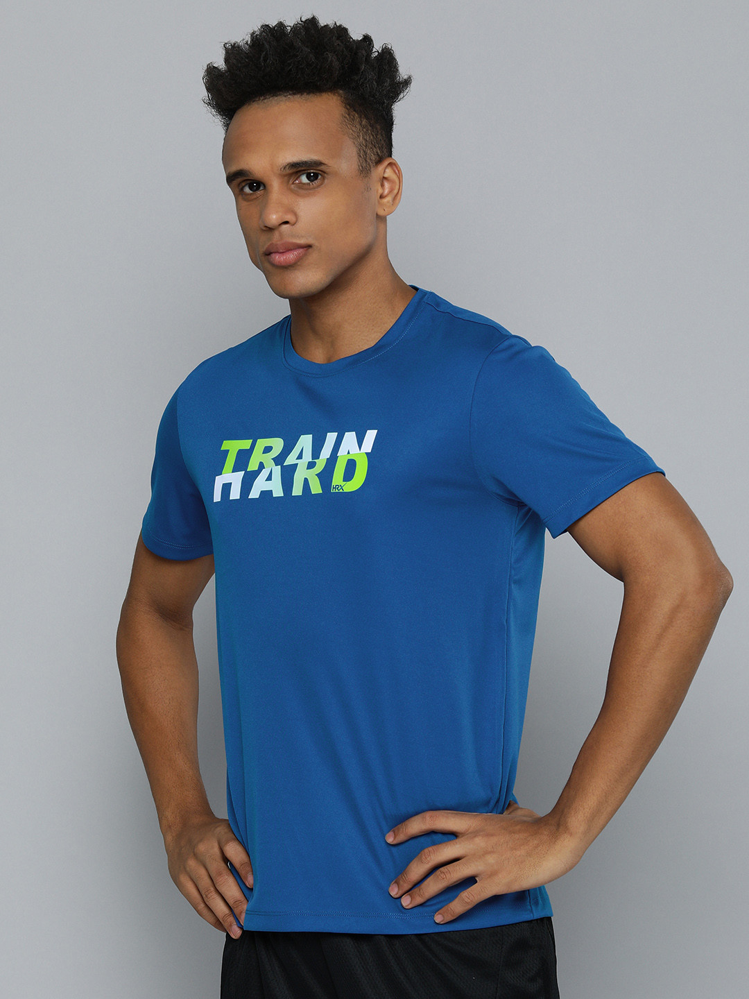 

HRX by Hrithik Roshan Men Blue Typography Printed Rapid-Dry Training T-Shirt