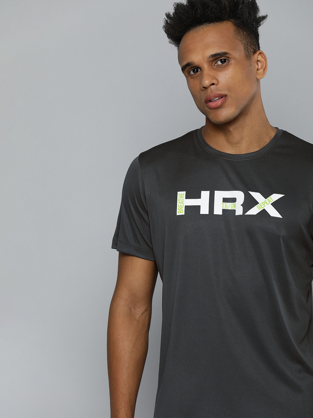 

HRX by Hrithik Roshan Men Charcoal Brand Logo Printed Rapid-Dry Training T-Shirt