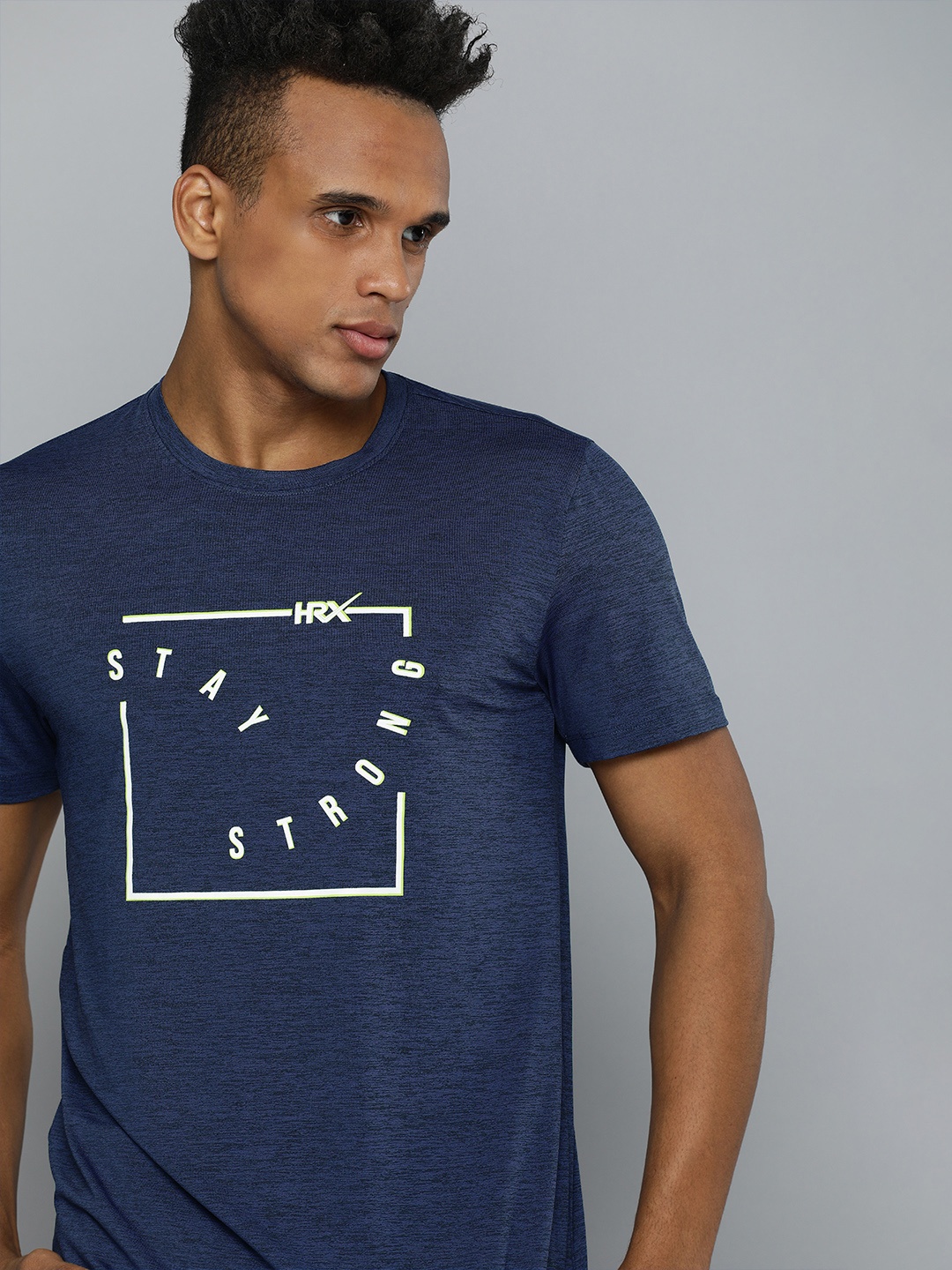 

HRX by Hrithik Roshan Men Navy Blue Typography Printed Rapid-Dry Training T-Shirt