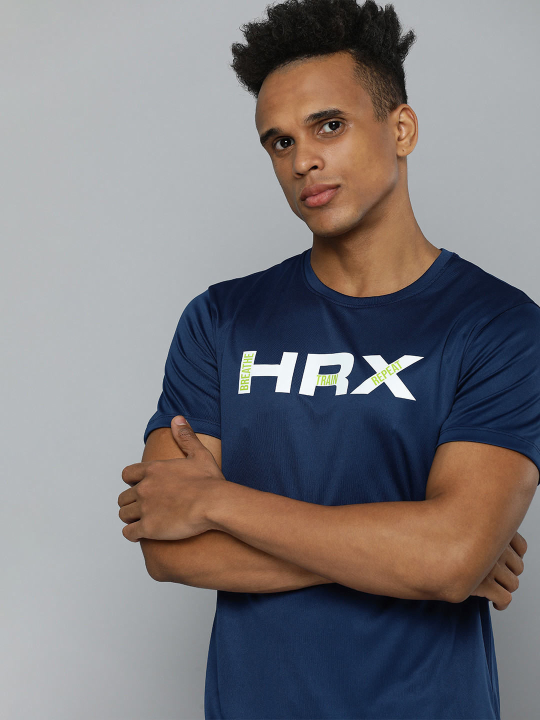 

HRX by Hrithik Roshan Men Navy Blue Brand Logo Printed Rapid-Dry Training T-Shirt