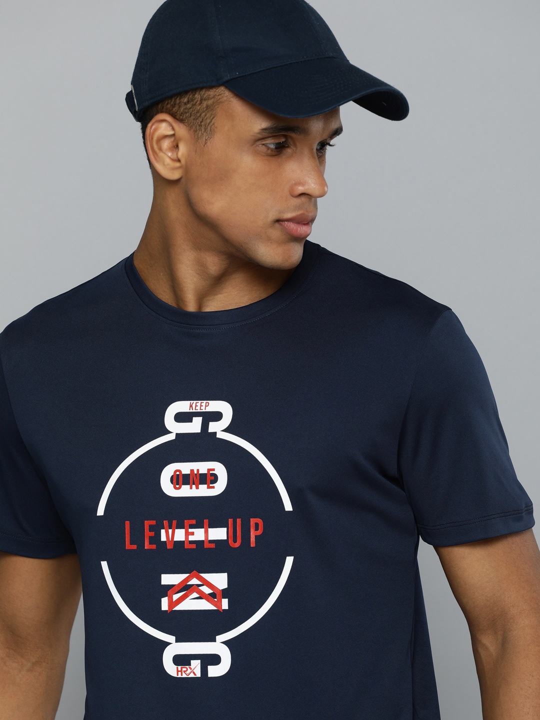 

HRX by Hrithik Roshan Men Navy Blue Typography Printed Rapid-Dry Training T-Shirt