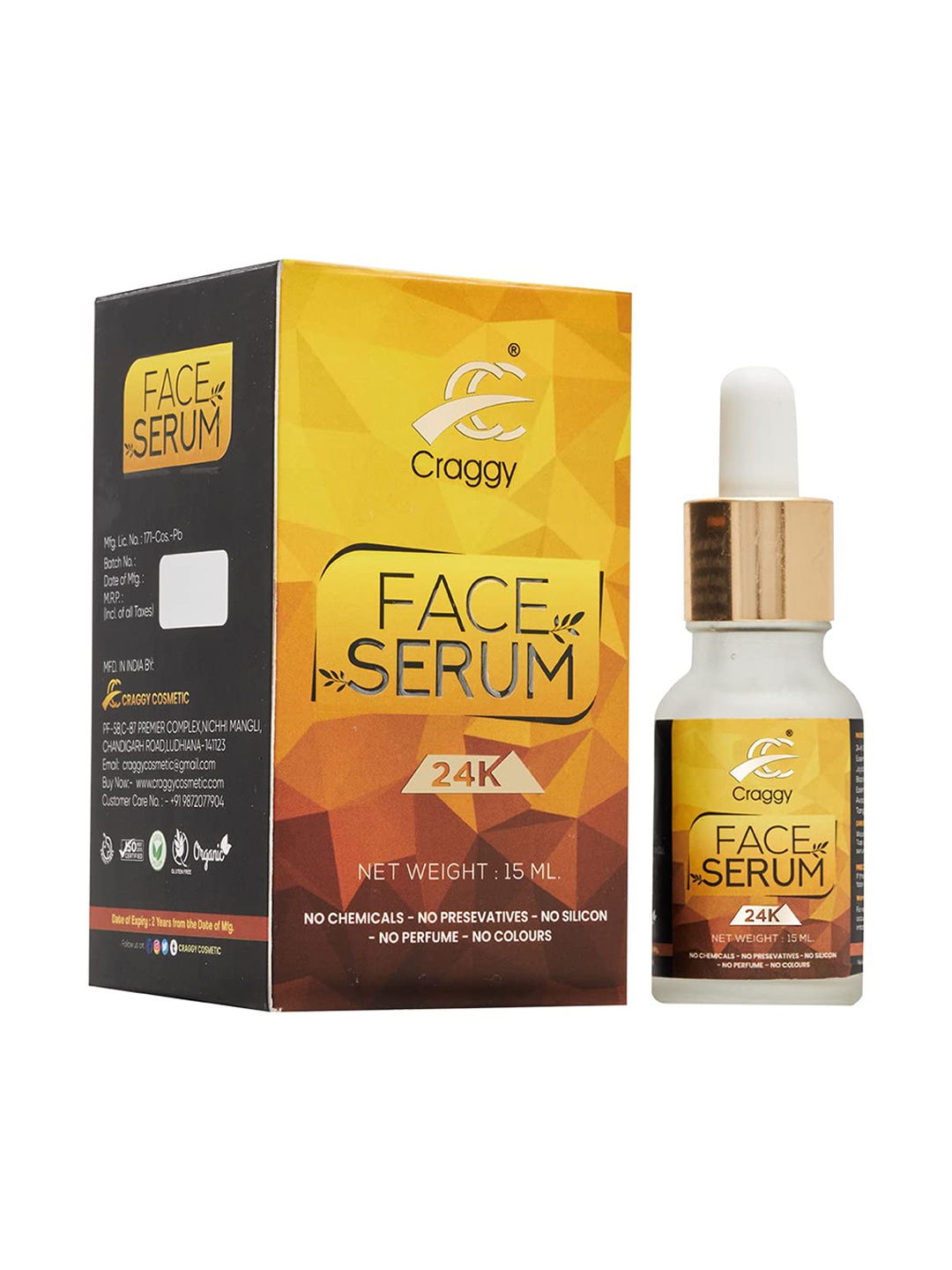 

Craggy Cosmetic 24K Gold Face Serum - 15 ml, Yellow