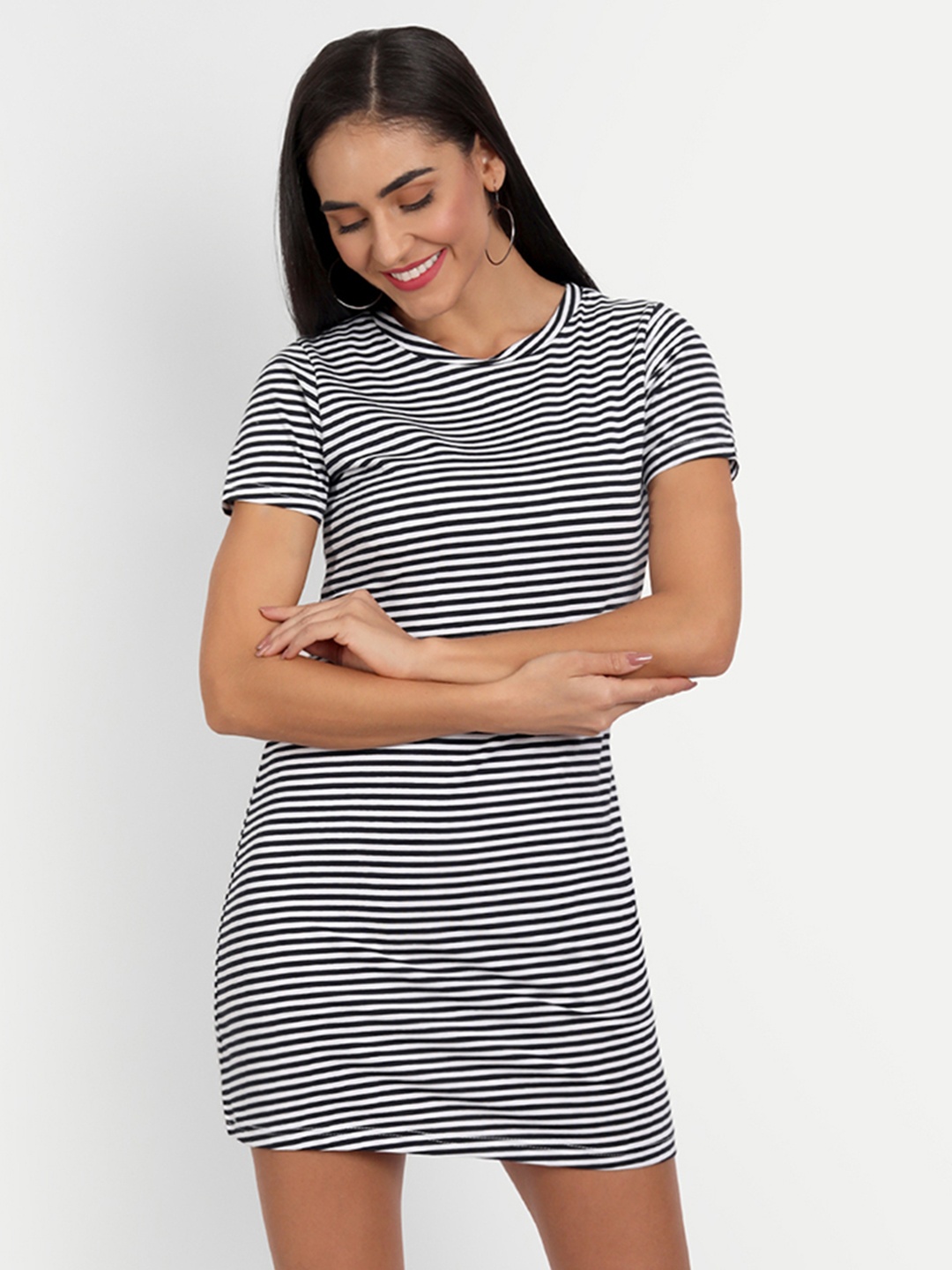 COLOR CAPITAL Black & White Striped Sheath Mini Dress