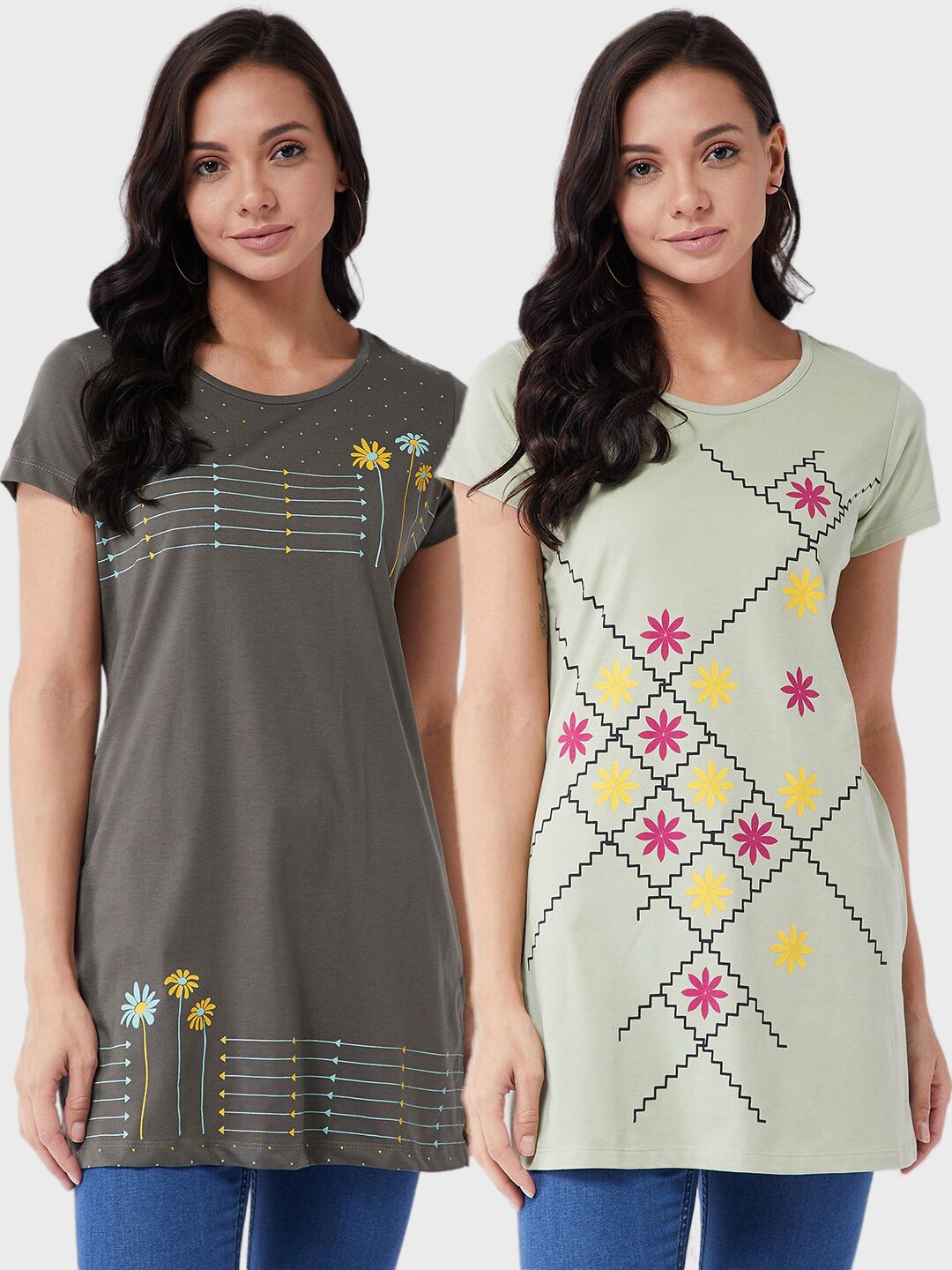 

Modeve Women Multicoloured Floral 2 Printed T-shirt, Multi