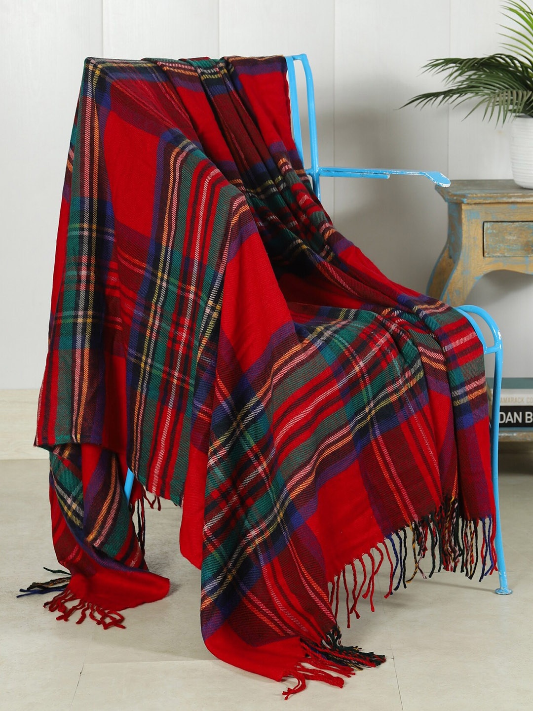 

HANDICRAFT PALACE Red Tartan Plaid Checked Wool Acrylic Soft Throw