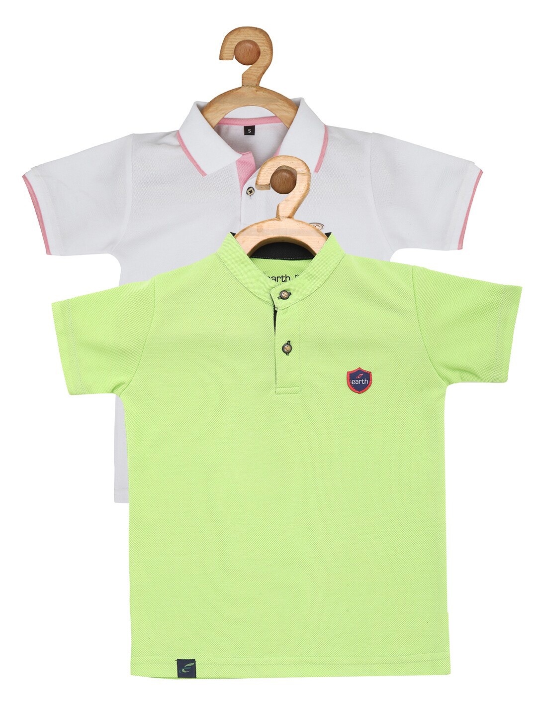 

earth conscious Boys Pack of 2 White & Green Polo Collar Cotton T-shirt