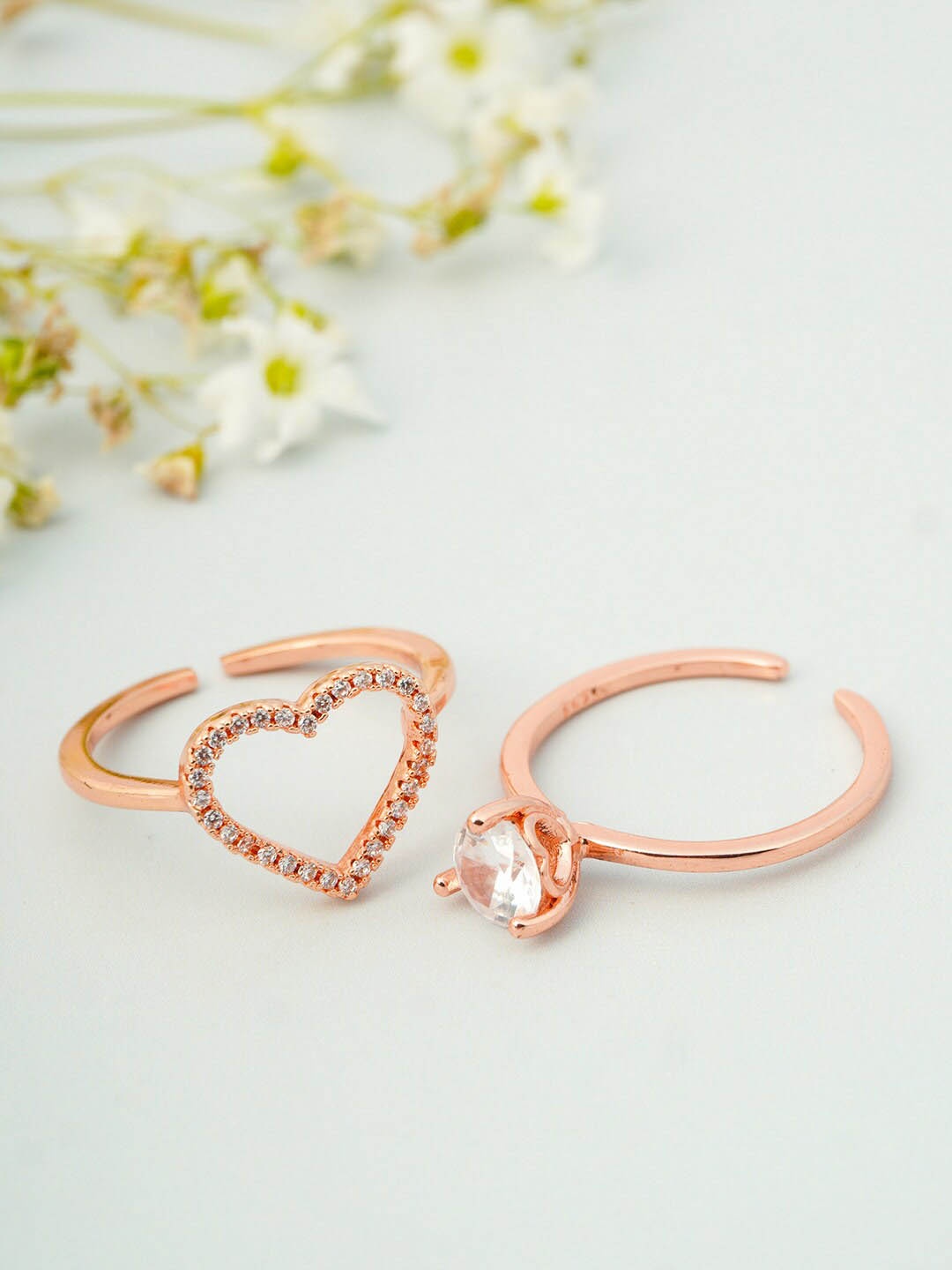 

Ferosh Women Rose Gold-Toned Set of 2 Crystal Heart Rings