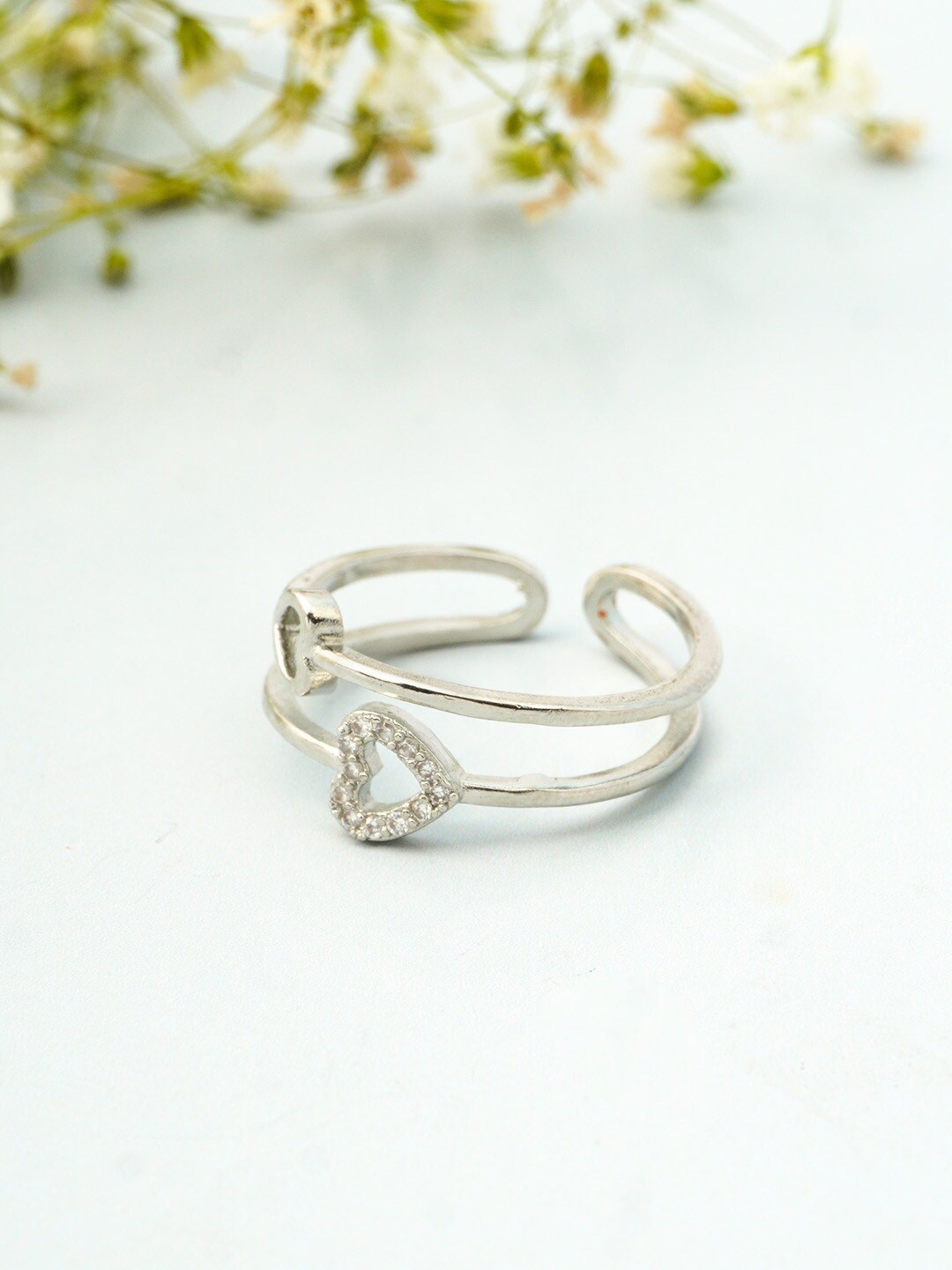 

Ferosh Silver-Plated & White Stone-Studded Adjustable Finger Ring