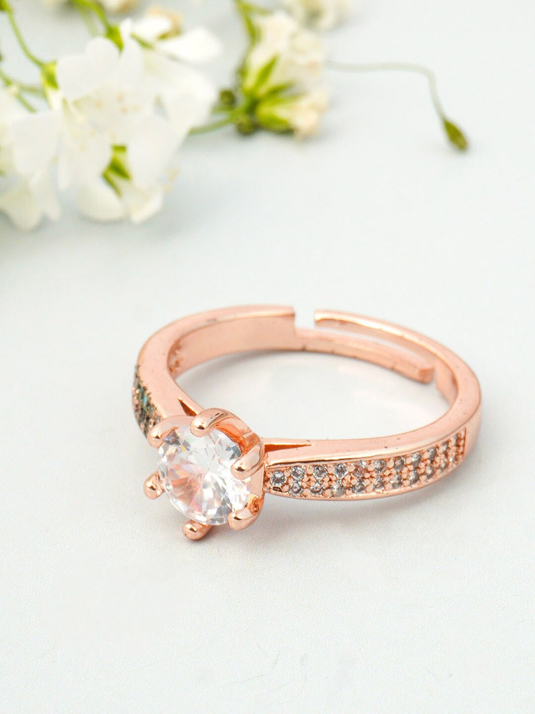 

Ferosh Women Rose Gold-Toned Stone-Studded Ring