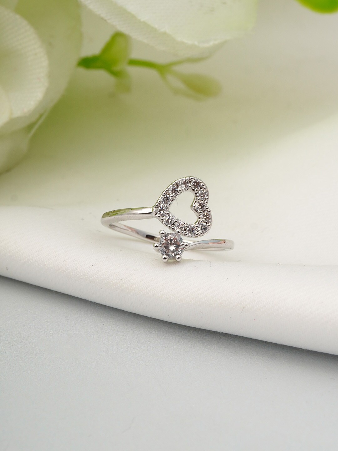 

Ferosh Women Silver-Toned Crystal Heart Finger Ring