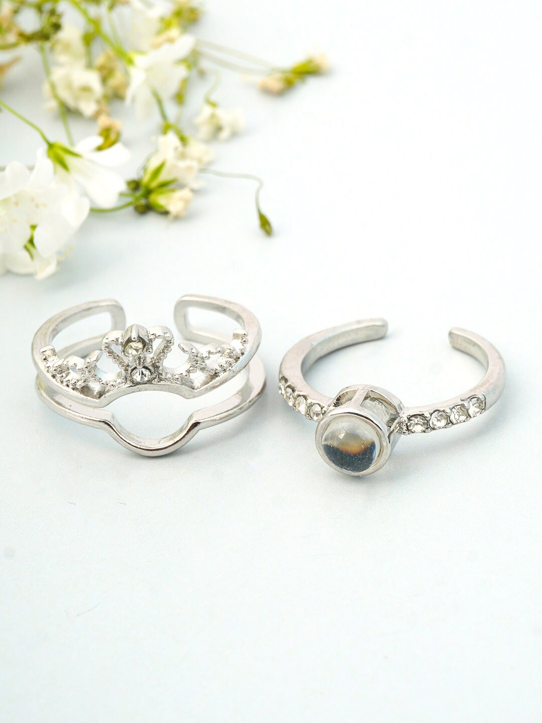 

Ferosh Set of 2 Silver-Toned Crown Rings