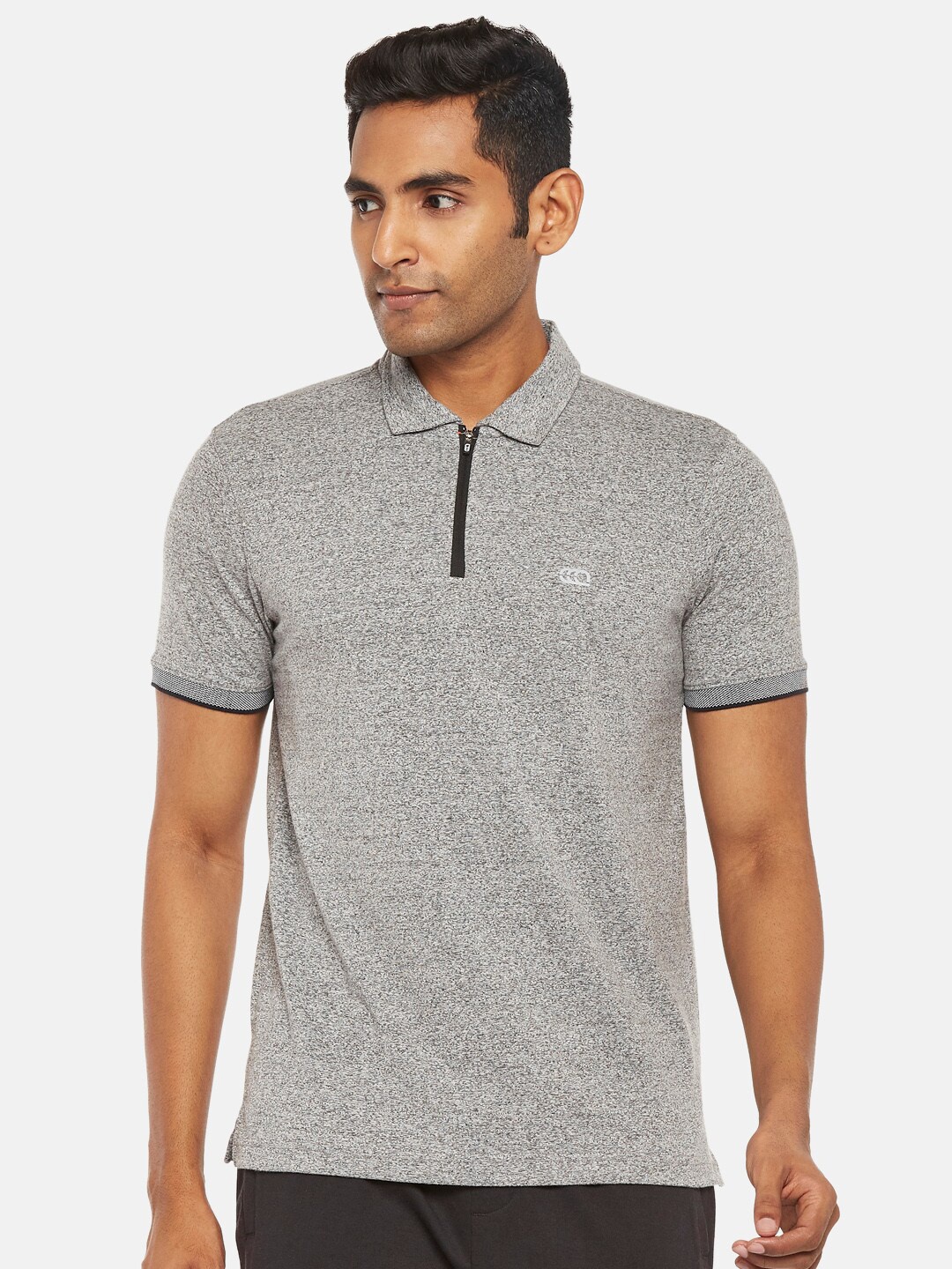 

Ajile by Pantaloons Men Grey Melange Polo Collar Slim Fit T-shirt