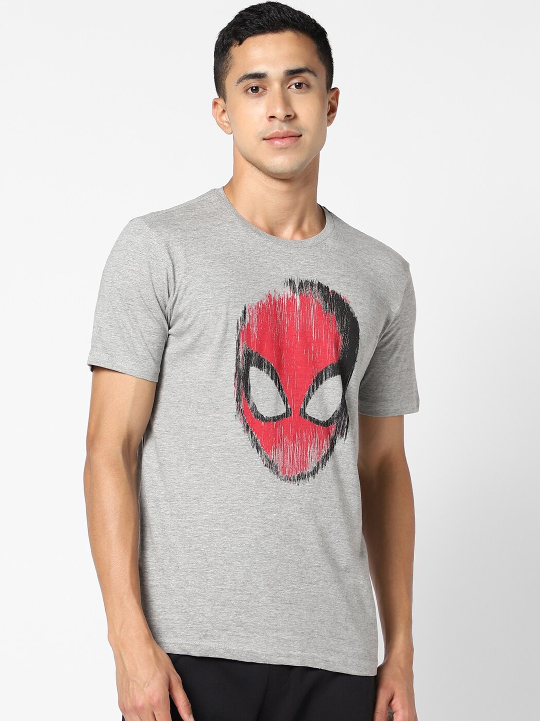 

Ajile by Pantaloons Men Grey Melange & Red Printed Applique Slim Fit T-shirt