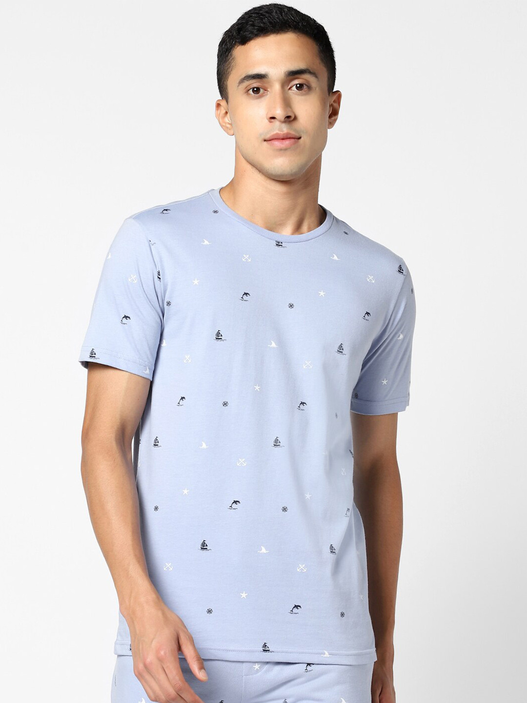 

Ajile by Pantaloons Men Blue Printed Slim Fit T-shirt