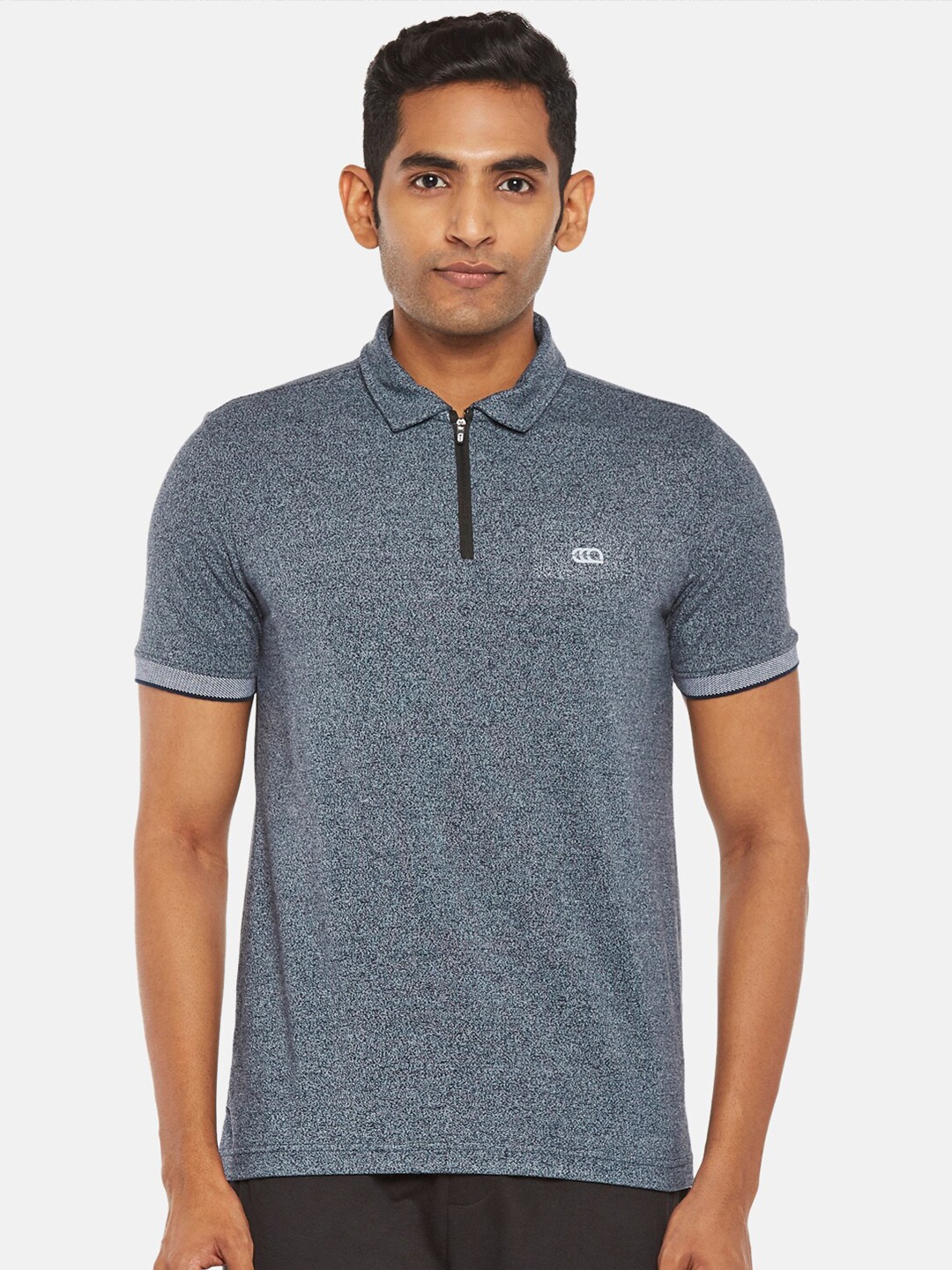 

Ajile by Pantaloons Men Grey Melange Polo Collar Slim Fit Cotton T-shirt