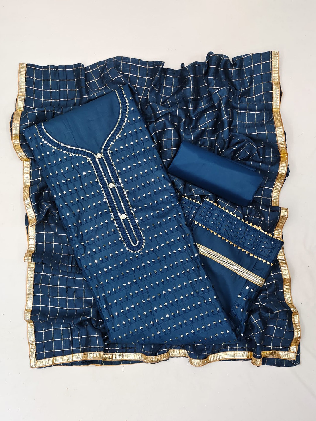 

Suktam Trendz Women Blue & Silver-Toned Unstitched Dress Material