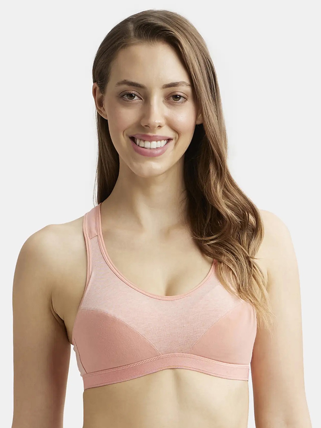 

Jockey Peach-Coloured Solid Non-Wired Lightly Padded Sports Bra