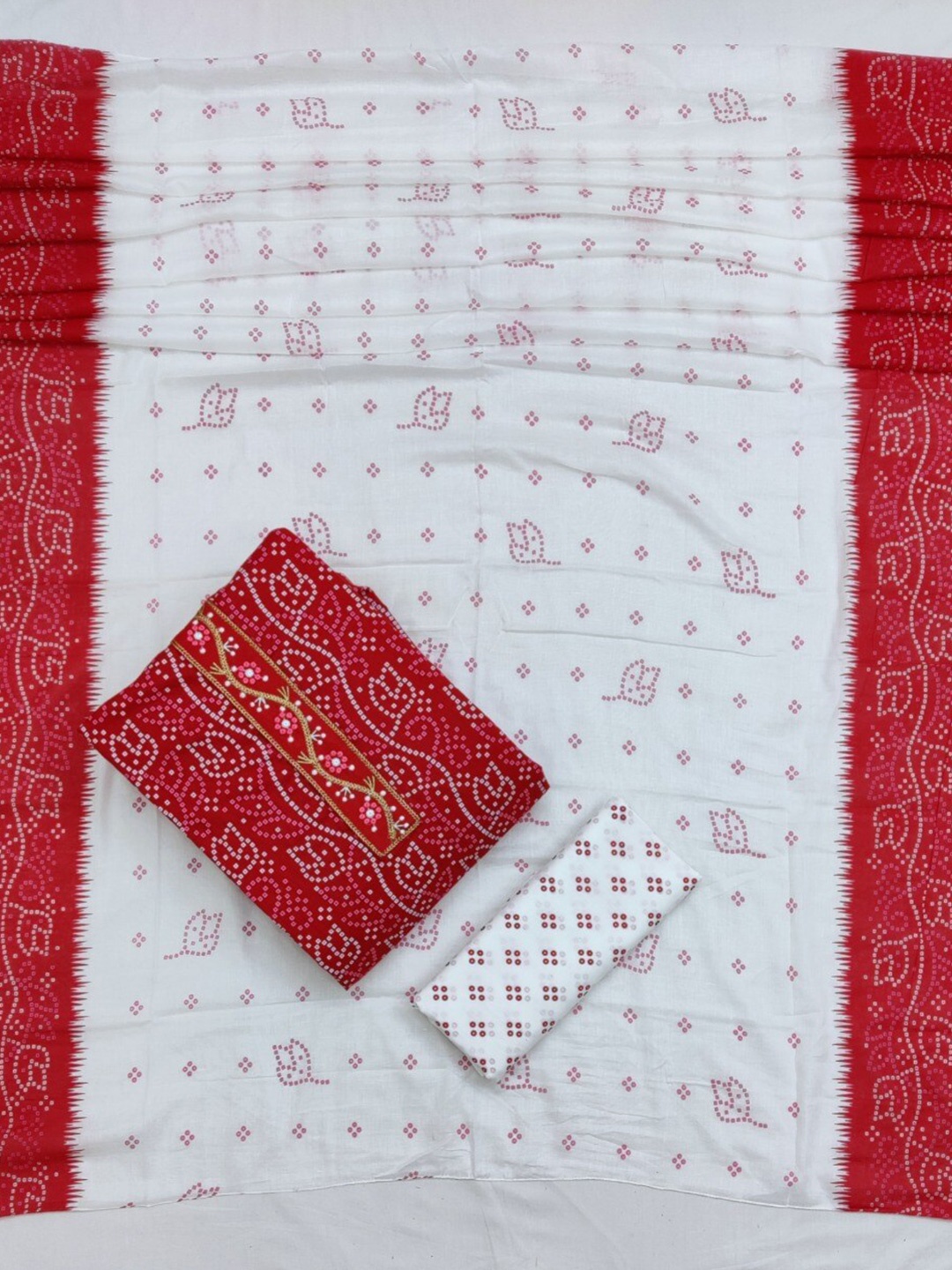 

Suktam Trendz Red & White Printed Unstitched Dress Material