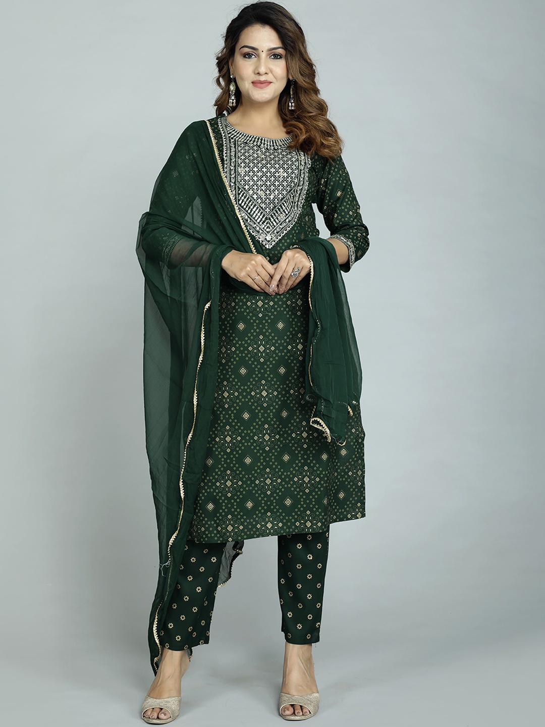 

gvs shoppe Women Green Ethnic Motifs Kurta with Trousers & With Dupatta