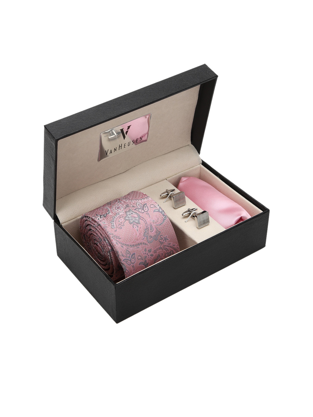 

Van Heusen Men Pink & Silver Self-Design Accessory Gift Set