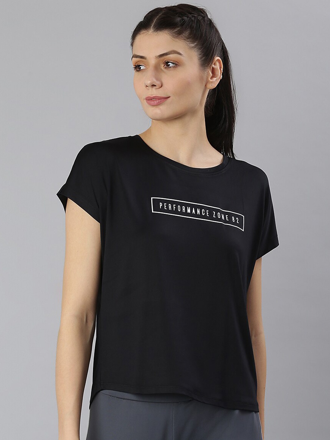 

MKH Women Black Solid Dry-Fit Sports T-shirt