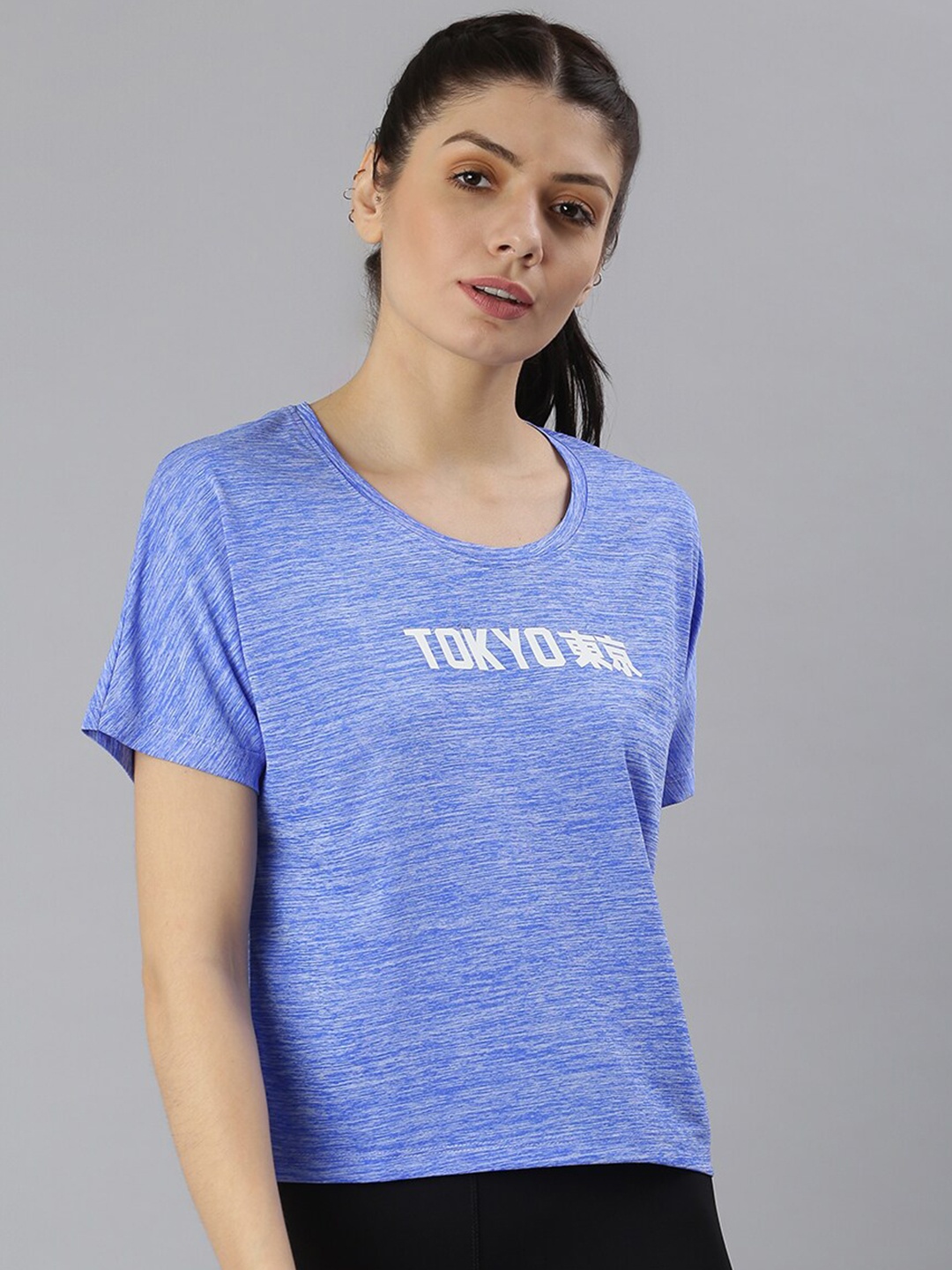 

MKH Women Blue Typography Dri-FIT Sports T-shirt