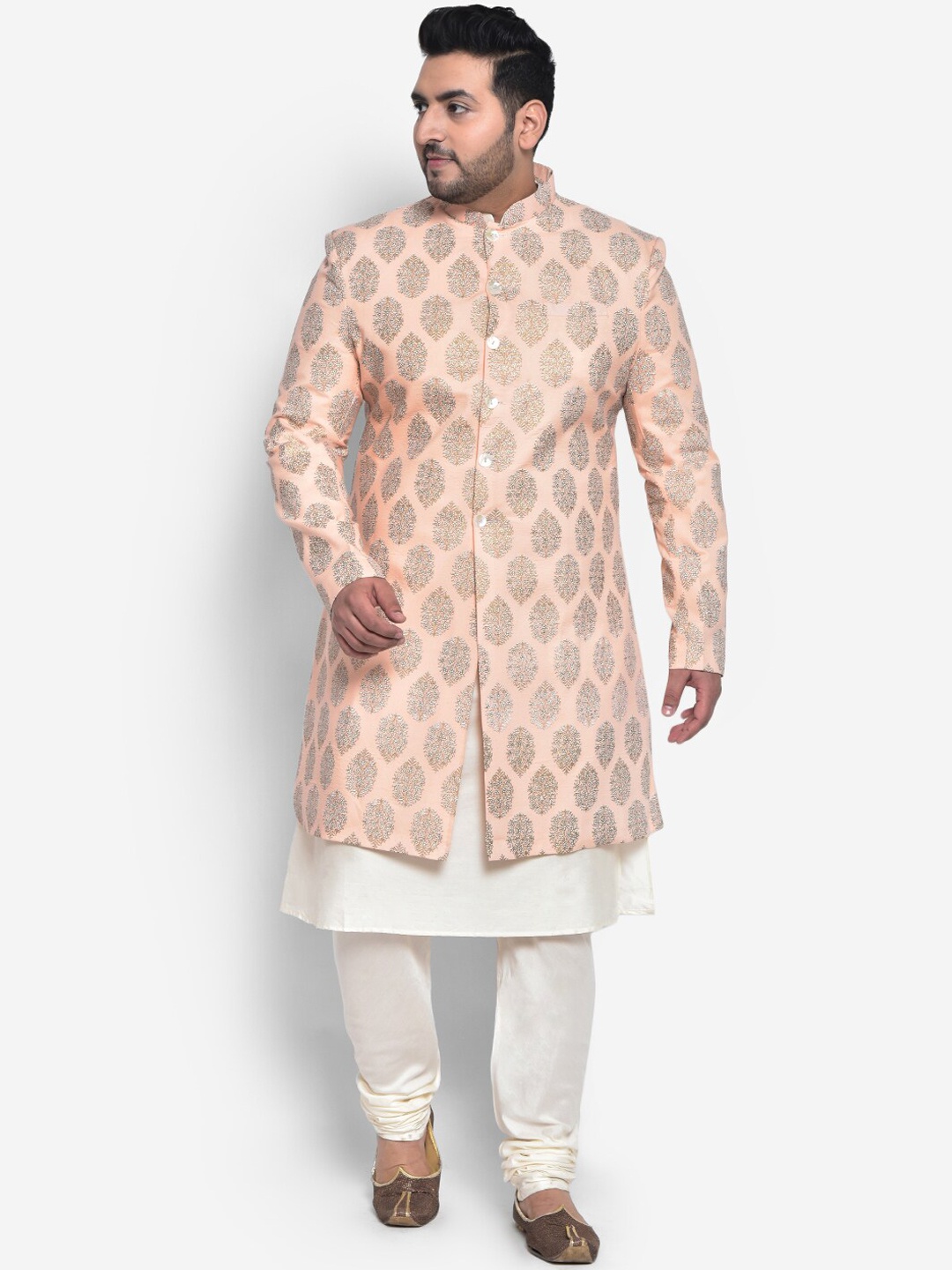 

KISAH PLUS Men Printed Indowestern Sherwani Set, Pink