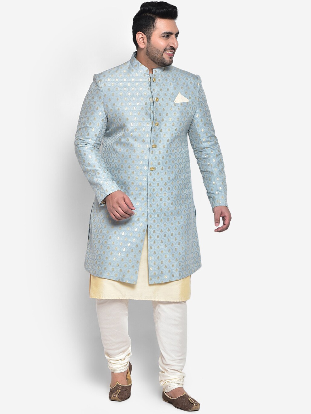 

KISAH PLUS Men Beige Woven Design Indowestern Sherwani Set