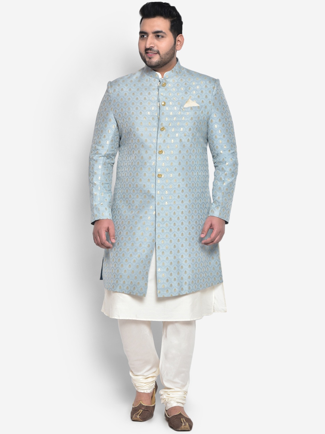 

KISAH PLUS Men Cream Printed Indowestern Sherwani Set