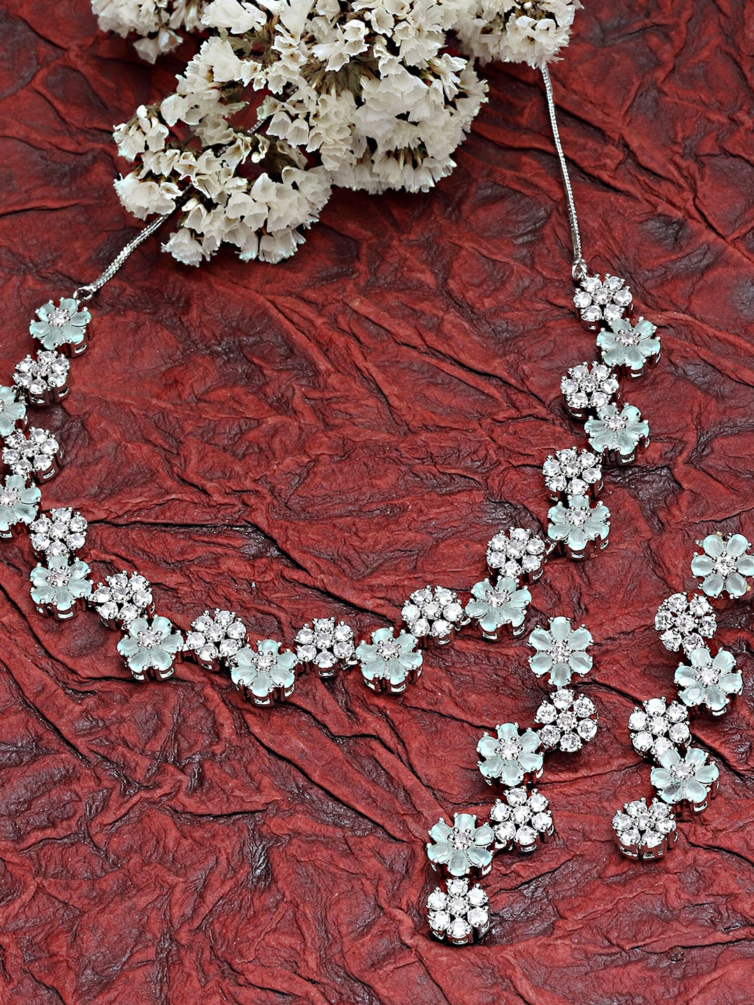 

KARATCART Silver-Plated & Green AD-Studded Jewellery Set