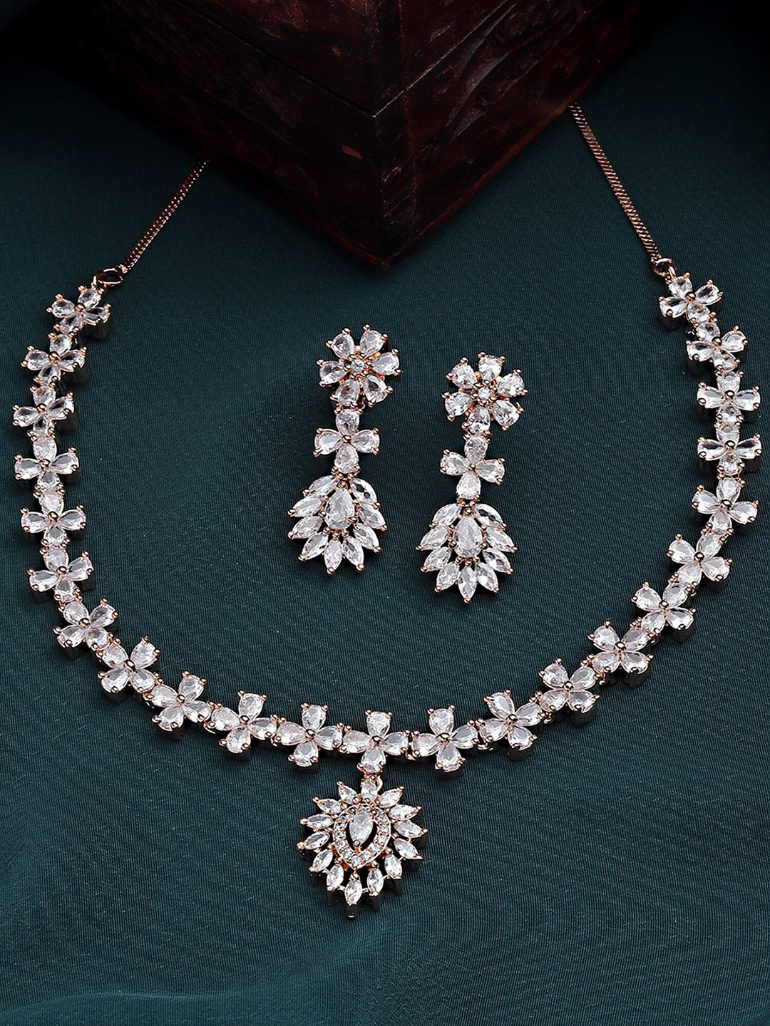 

KARATCART Rose Gold Plated Cubic Zirconia Studded Jewellery Set