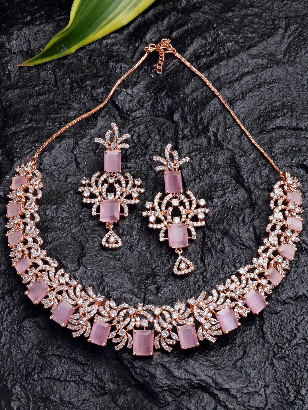 

KARATCART Rose Gold-Plated Pink AD Studded Jewellery Set