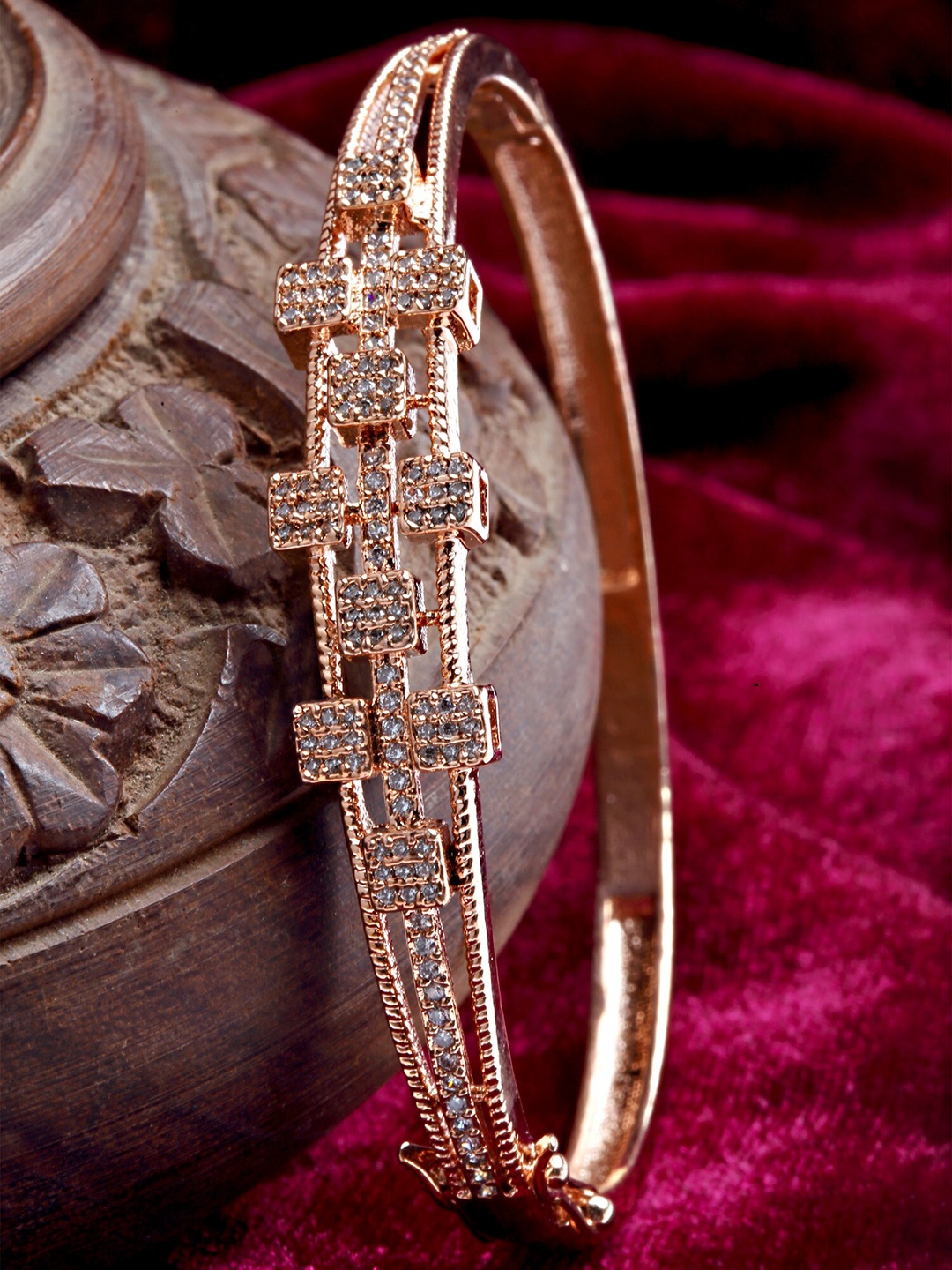 

KARATCART Rose Gold-Plated White CZ-Studded Bangles