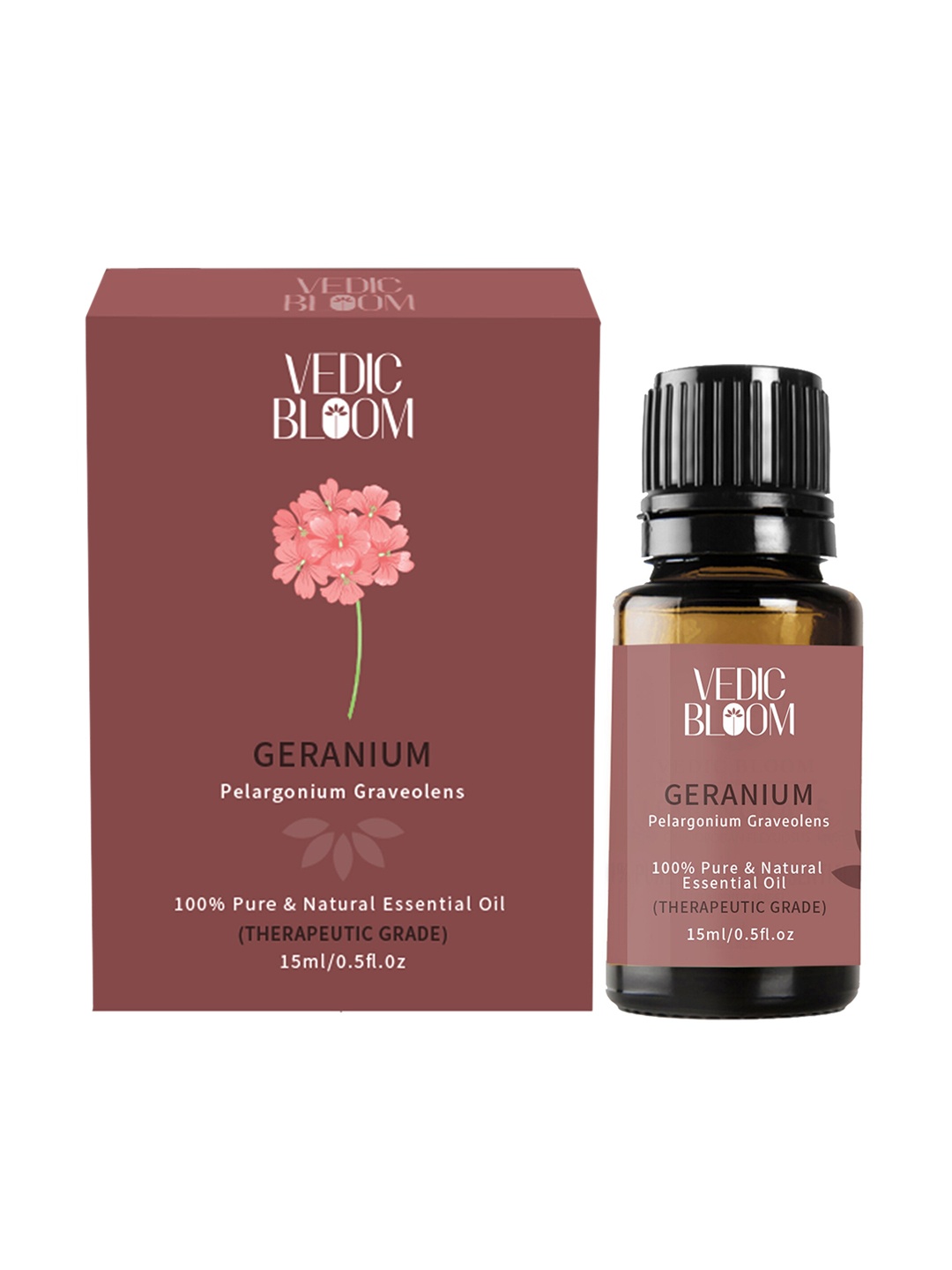 

Vedic Bloom 100% Pure & Natural Geranium Essential Oil for Hair Care & Stress Relief- 15ml, Pink