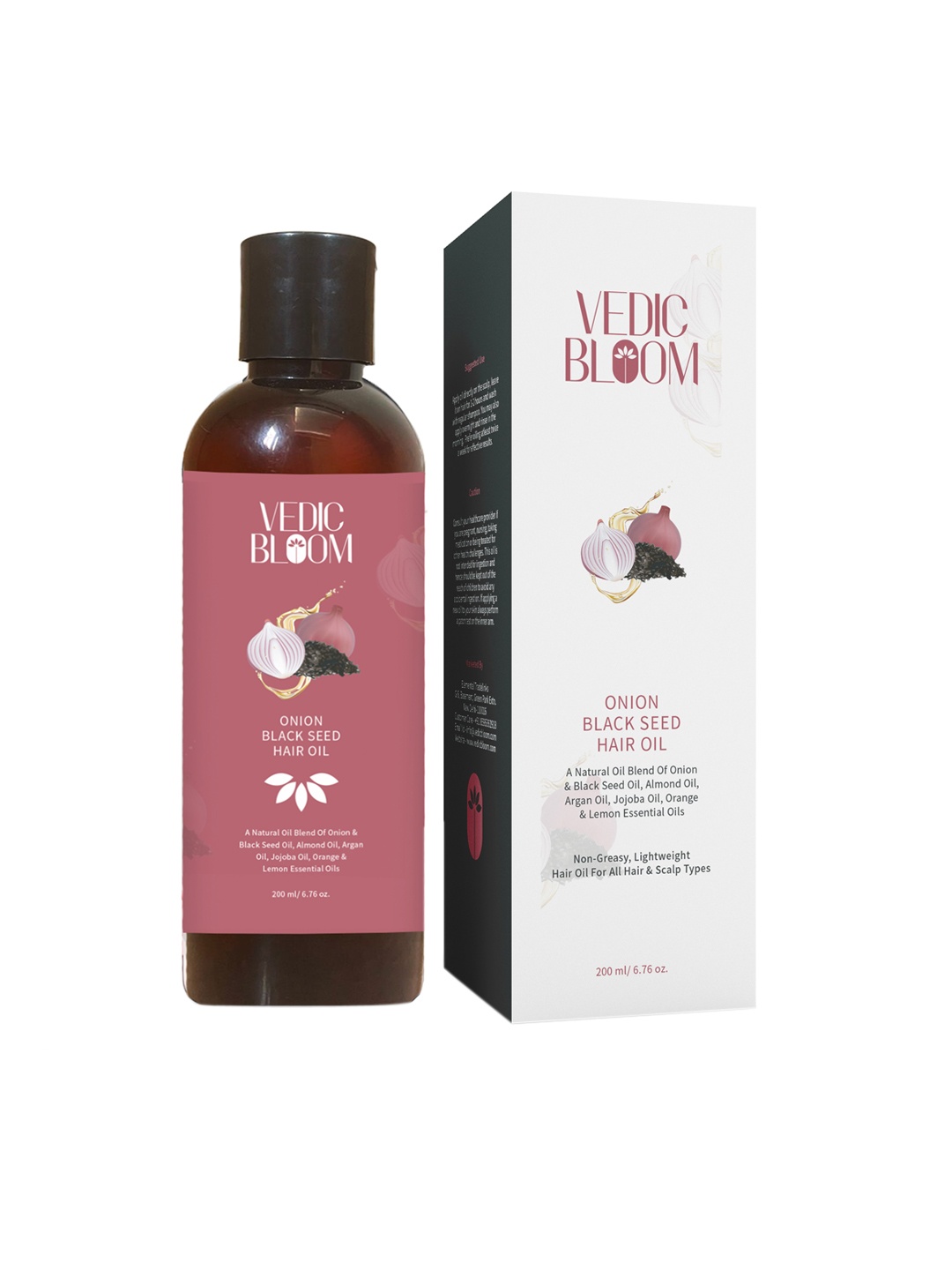 

Vedic Bloom White Onion Black Seed Hair Oil for Hairfall & Dandruff - 200ml, Pink